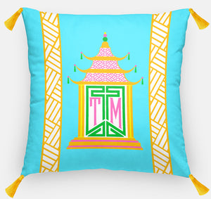 Royal Pagoda Personalized Pillow, Azurite,18"x18" or 20"x20"