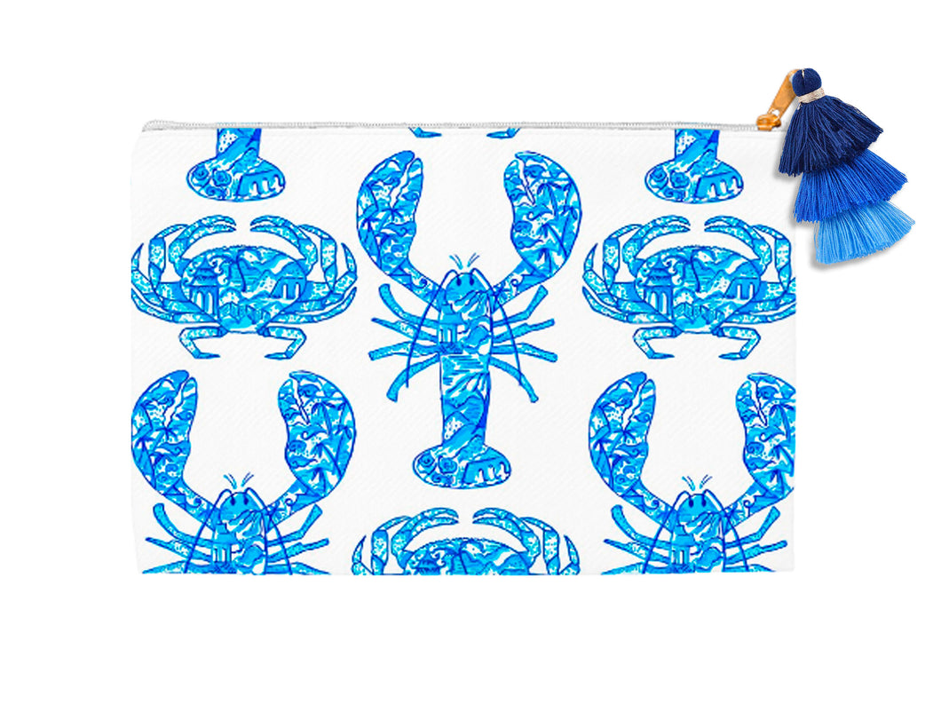 Chinois Lobsters & Crabs, Indigo, Cosmetic Bag