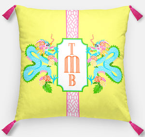 Dragon Crest Personalized Pillow, Yellow Lotus,18"x18" or 20"x20"