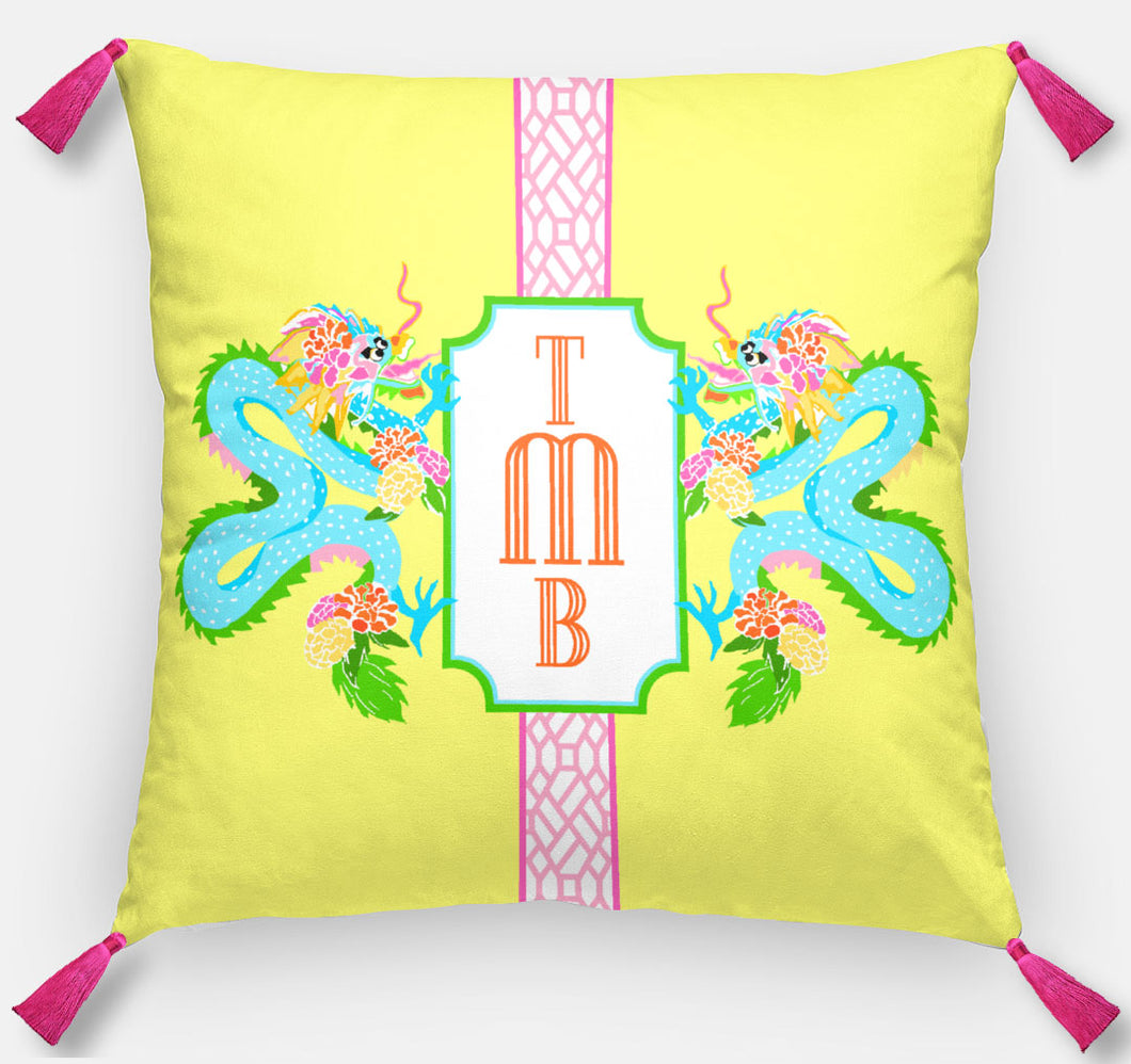 Dragon Crest Personalized Pillow, Yellow Lotus,18