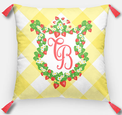 Strawberry Fields Crest Personalized Pillow, Sunshine, 18
