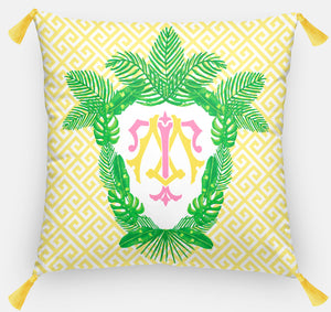 Tropical Palm Leaf Crest, Day Break, Personalized Pillow 18"x18" or 20"x20"