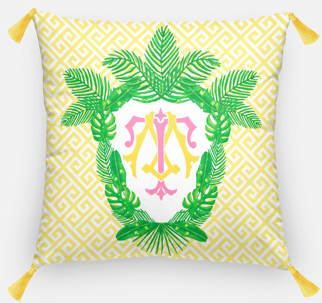 Tropical Palm Leaf Crest, Daybreak, Euro Pillow & Insert, 26