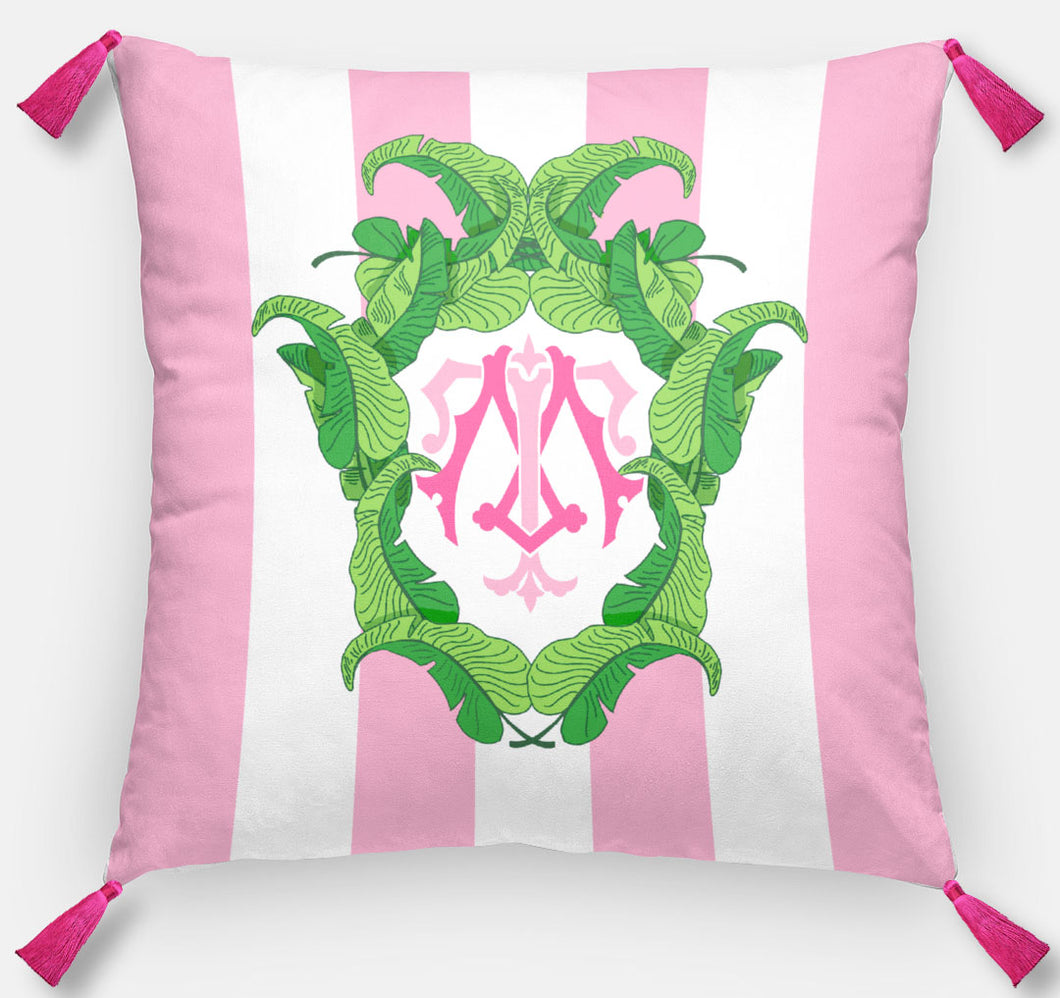 Banana Leaf Crest Personalized Pillow, Flamingo, 18