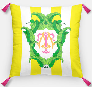 Banana Leaf Crest Personalized Pillow, Island Sunrise, 18"x18" or 20"x20"