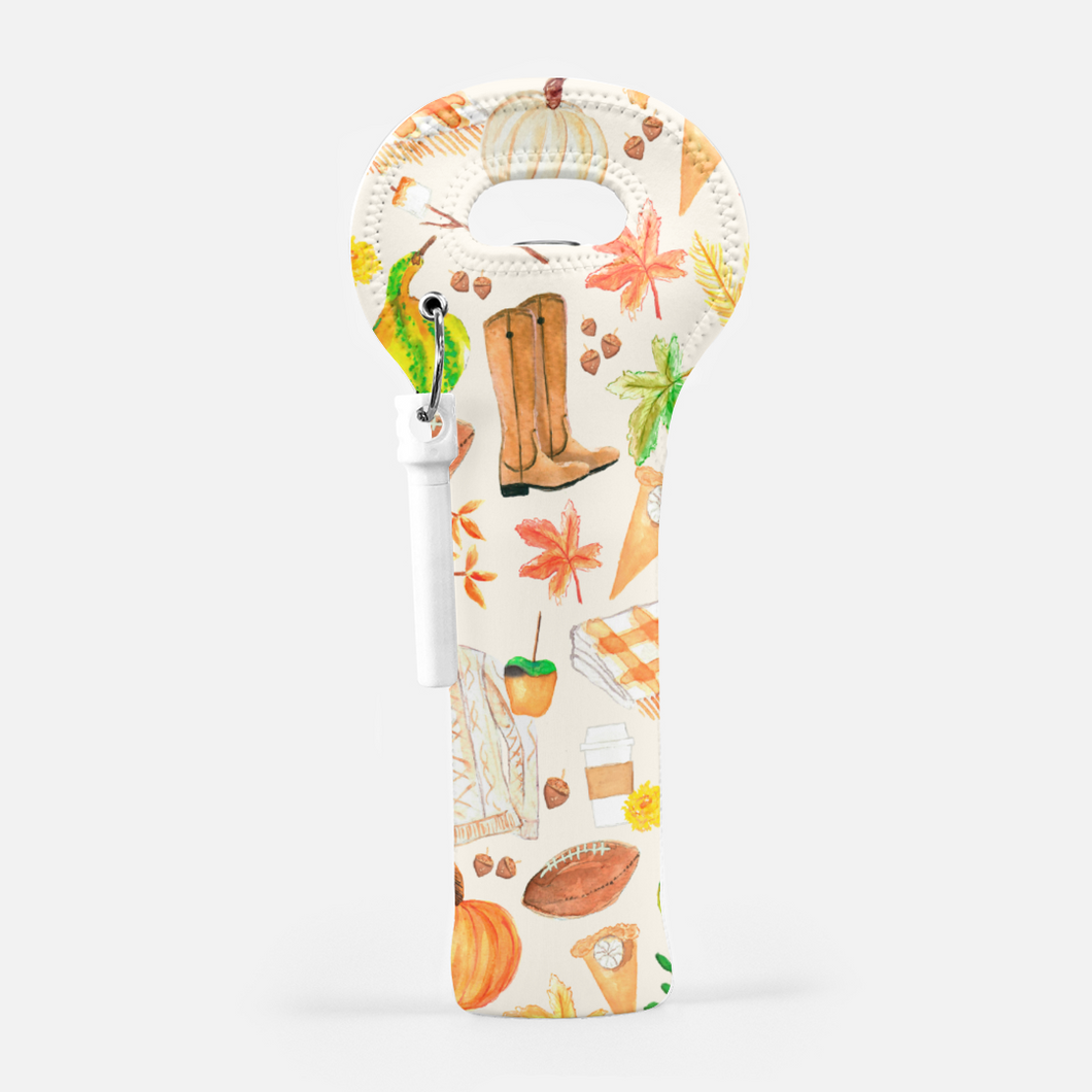 All Things Fall Wine Carrier with Cork Screw