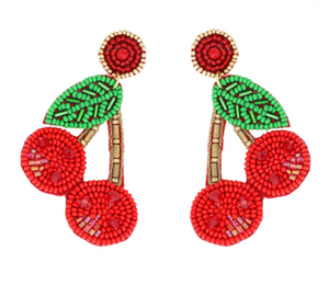 Cherry Beaded Statement Earrings