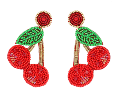 Cherry Beaded Statement Earrings