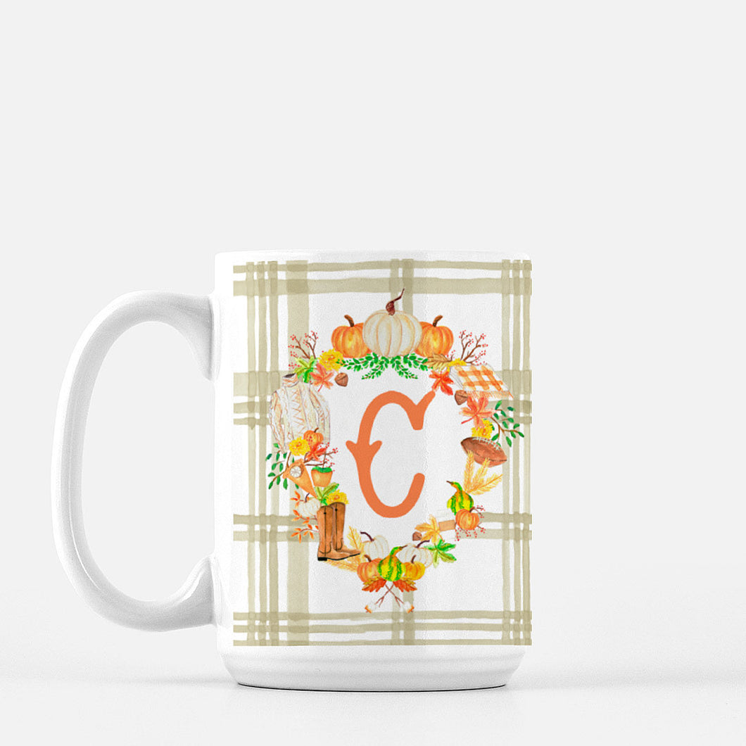Fall Custom Crest Personalized Mug with Plaid, 3 Colors