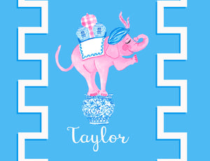 Trunk of Loving Elephant Valentine's Personalized Folded Note Cards, Blue