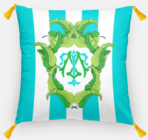 Banana Leaf Crest Personalized Pillow, Caribbean, 18"x18" or 20"x20"