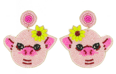 Sunflower Pink Piggies Beaded Statement Earrings