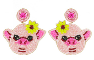Sunflower Pink Piggies Beaded Statement Earrings