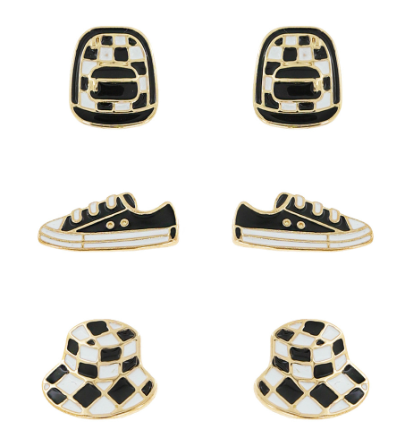 Checkered Vans Enamel Statement Earrings - Three (3) Pairs